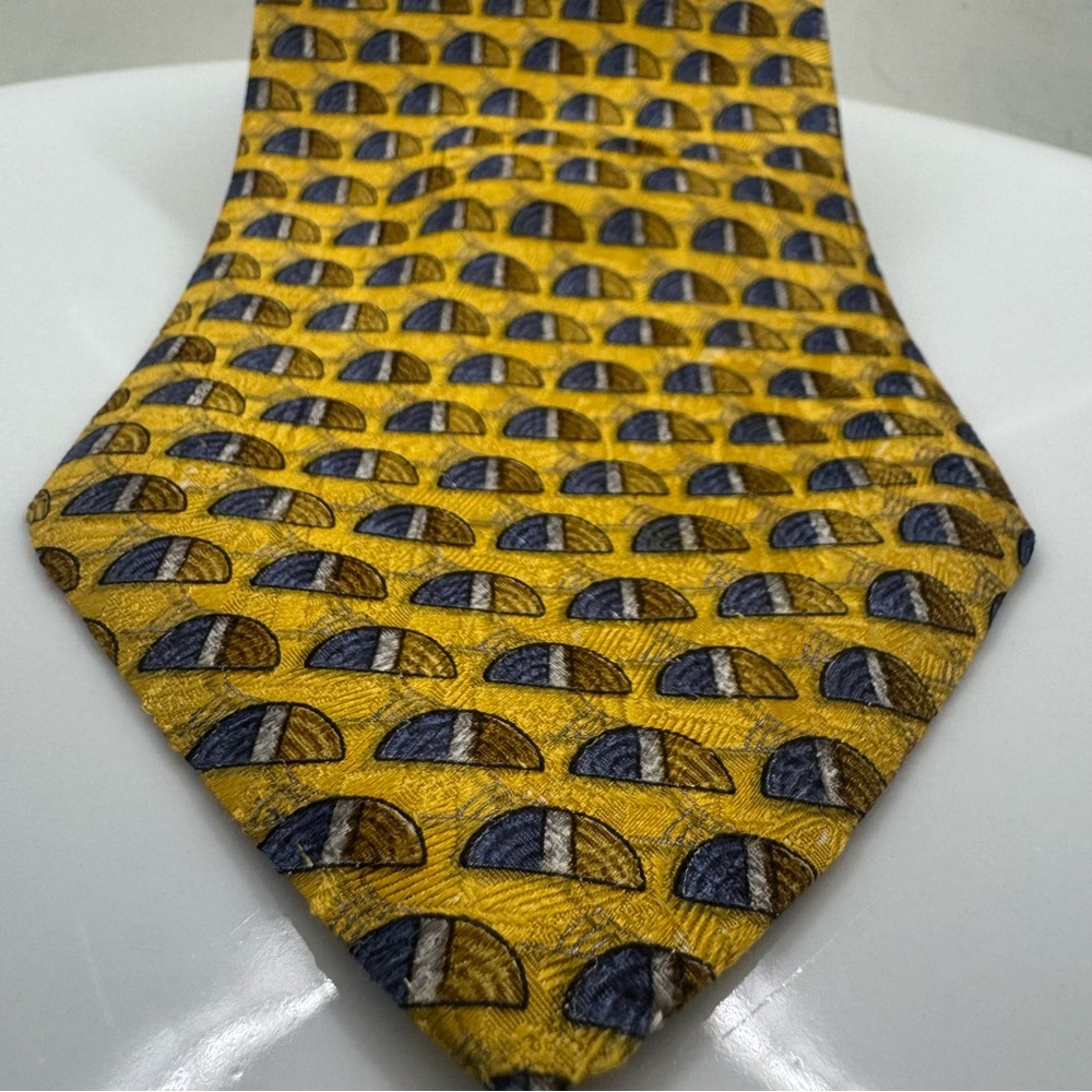 Ermenegildo Zegna Yellow and Blue Geometric 100% Silk Tie